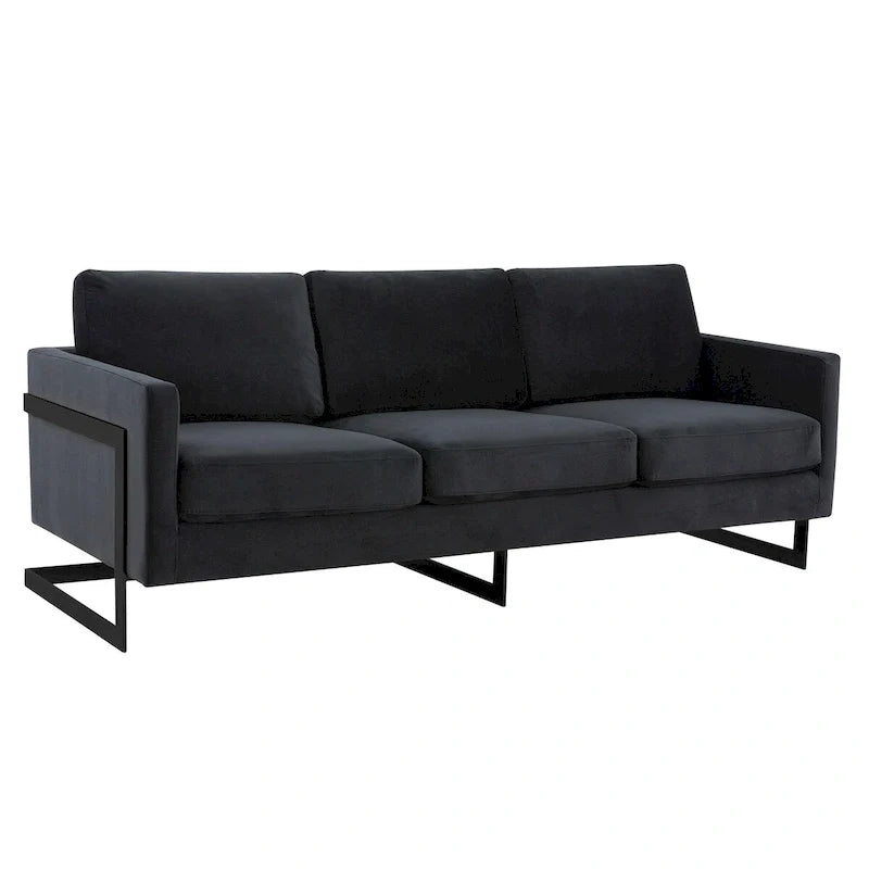 Canapé 3 places en velours Leisuremod Lincoln avec base en acier inoxydable noir