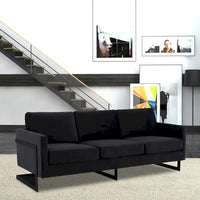 Canapé 3 places en velours Leisuremod Lincoln avec base en acier inoxydable noir