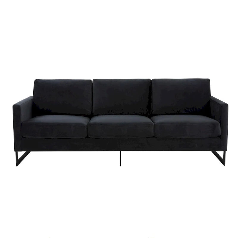 Canapé 3 places en velours Leisuremod Lincoln avec base en acier inoxydable noir