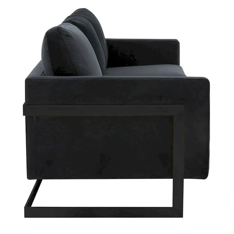 Canapé 3 places en velours Leisuremod Lincoln avec base en acier inoxydable noir