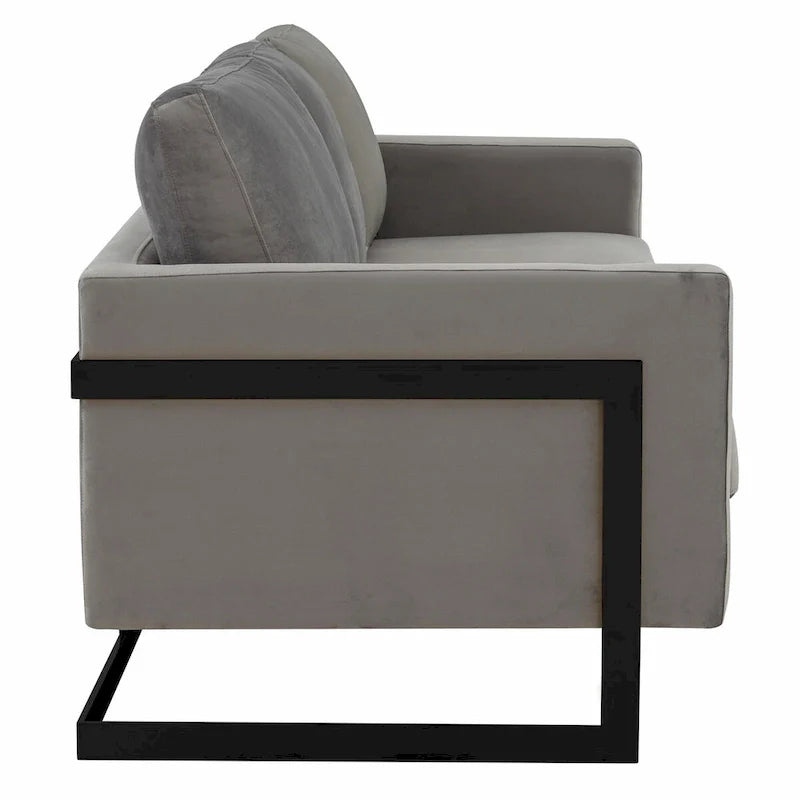 Canapé 3 places en velours Leisuremod Lincoln avec base en acier inoxydable noir
