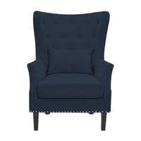Fauteuil à oreilles classique en velours côtelé avec clous décoratifs, oreiller lombaire et pieds en hévéa