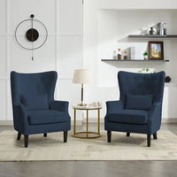 Fauteuil à oreilles classique en velours côtelé avec clous décoratifs, oreiller lombaire et pieds en hévéa
