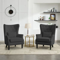 Fauteuil à oreilles classique en velours côtelé avec clous décoratifs, oreiller lombaire et pieds en hévéa