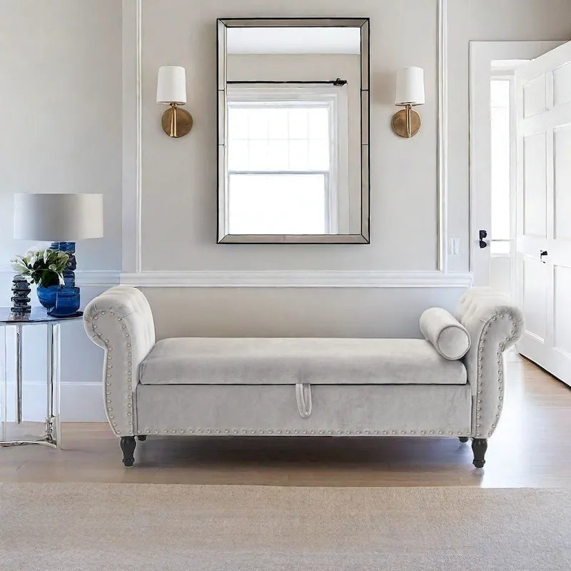 Banc coffre de rangement multifonction traditionnel en velours Xanthia avec coussin par Christopher Knight Home