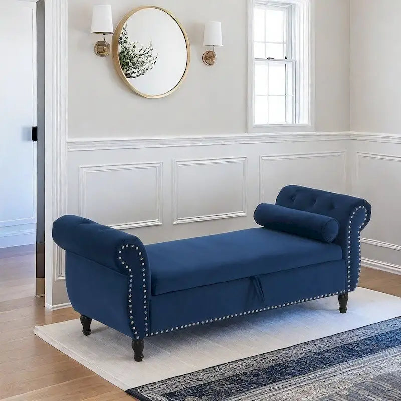 Banc coffre de rangement multifonction traditionnel en velours Xanthia avec coussin par Christopher Knight Home