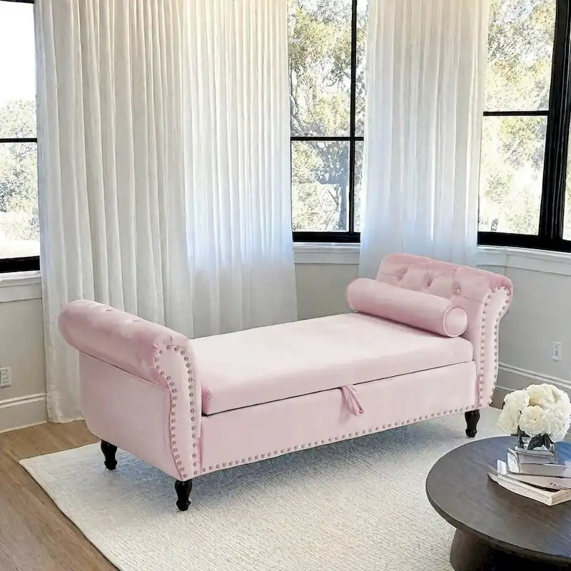 Banc coffre de rangement multifonction traditionnel en velours Xanthia avec coussin par Christopher Knight Home