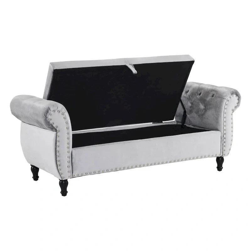 Banc coffre de rangement multifonction traditionnel en velours Xanthia avec coussin par Christopher Knight Home