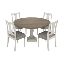 Ensemble table et chaises de salle à manger 5 pièces Sane, Fiddleback, plateau rond, gris, blanc
