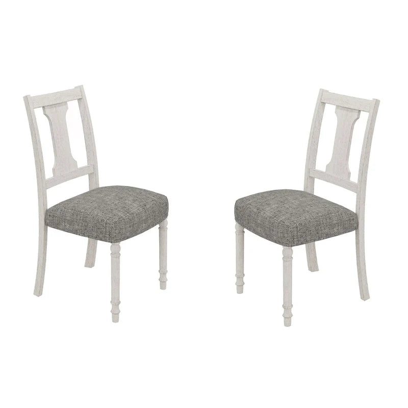 Ensemble table et chaises de salle à manger 5 pièces Sane, Fiddleback, plateau rond, gris, blanc