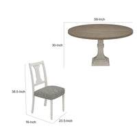 Ensemble table et chaises de salle à manger 5 pièces Sane, Fiddleback, plateau rond, gris, blanc