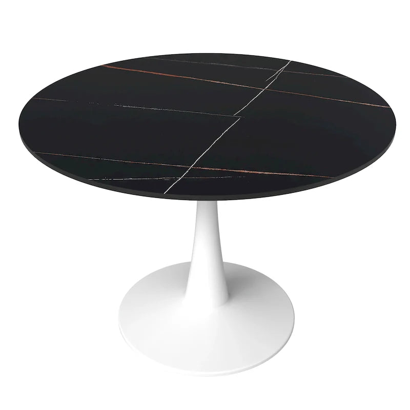 Table de salle à manger ronde 4 places LeisureMod Bristol 40 avec plateau en pierre frittée et base blanche pour cuisine et salle à manger