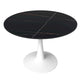 Table de salle à manger ronde 4 places LeisureMod Bristol 40 avec plateau en pierre frittée et base blanche pour cuisine et salle à manger
