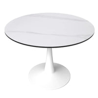 Table de salle à manger ronde 4 places LeisureMod Bristol 40 avec plateau en pierre frittée et base blanche pour cuisine et salle à manger