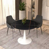 Table de salle à manger ronde 4 places LeisureMod Bristol 40 avec plateau en pierre frittée et base blanche pour cuisine et salle à manger