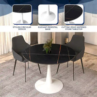 Table de salle à manger ronde 4 places LeisureMod Bristol 40 avec plateau en pierre frittée et base blanche pour cuisine et salle à manger