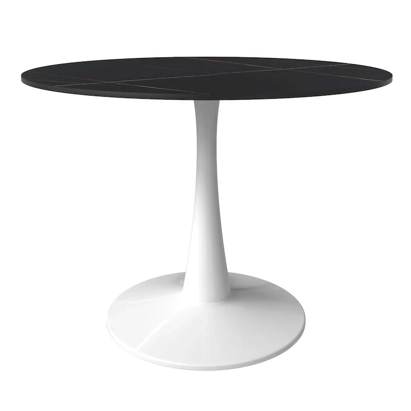 Table de salle à manger ronde 4 places LeisureMod Bristol 40 avec plateau en pierre frittée et base blanche pour cuisine et salle à manger