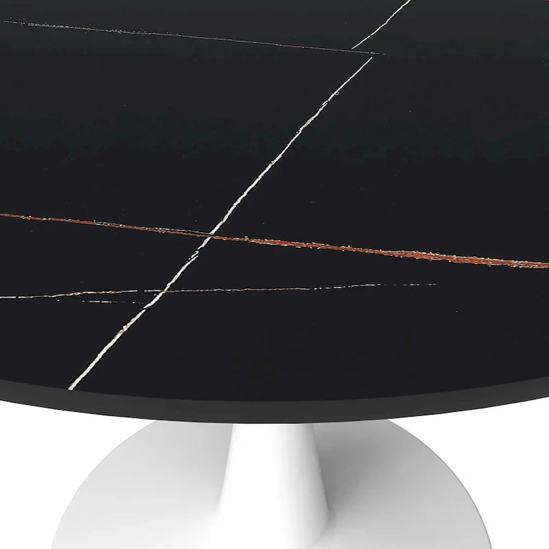 Table de salle à manger ronde 4 places LeisureMod Bristol 40 avec plateau en pierre frittée et base blanche pour cuisine et salle à manger