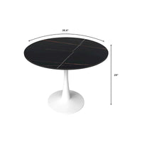 Table de salle à manger ronde 4 places LeisureMod Bristol 40 avec plateau en pierre frittée et base blanche pour cuisine et salle à manger