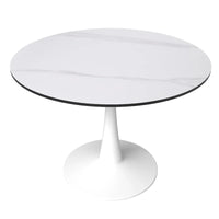 Table de salle à manger ronde 4 places LeisureMod Bristol 40 avec plateau en pierre frittée et base blanche pour cuisine et salle à manger
