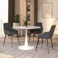 Table de salle à manger ronde 4 places LeisureMod Bristol 40 avec plateau en pierre frittée et base blanche pour cuisine et salle à manger