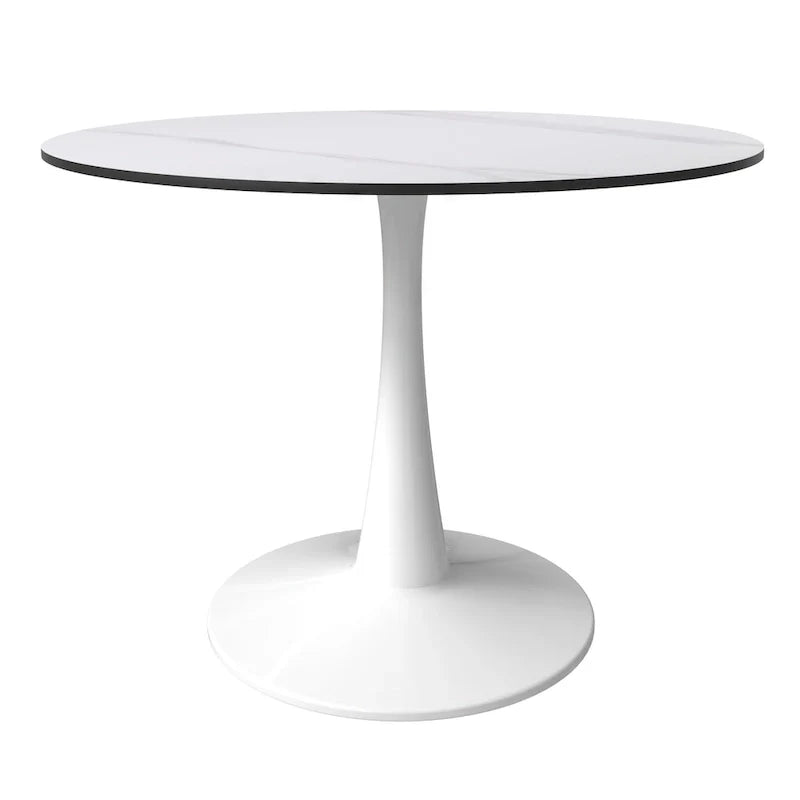 Table de salle à manger ronde 4 places LeisureMod Bristol 40 avec plateau en pierre frittée et base blanche pour cuisine et salle à manger