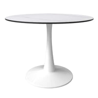 Table de salle à manger ronde 4 places LeisureMod Bristol 40 avec plateau en pierre frittée et base blanche pour cuisine et salle à manger
