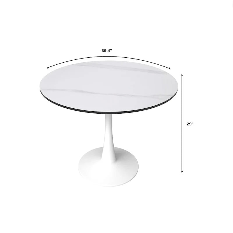 Table de salle à manger ronde 4 places LeisureMod Bristol 40 avec plateau en pierre frittée et base blanche pour cuisine et salle à manger
