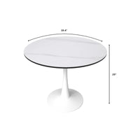 Table de salle à manger ronde 4 places LeisureMod Bristol 40 avec plateau en pierre frittée et base blanche pour cuisine et salle à manger