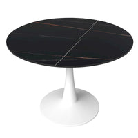 Table de salle à manger ronde 4 places LeisureMod Bristol 40 avec plateau en pierre frittée et base blanche pour cuisine et salle à manger