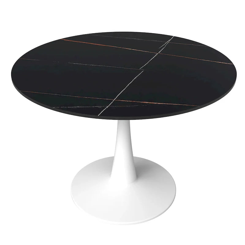 Table de salle à manger ronde 4 places LeisureMod Bristol 40 avec plateau en pierre frittée et base blanche pour cuisine et salle à manger