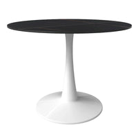 Table de salle à manger ronde 4 places LeisureMod Bristol 40 avec plateau en pierre frittée et base blanche pour cuisine et salle à manger