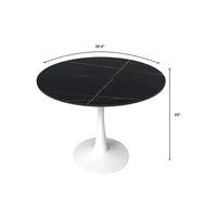 Table de salle à manger ronde 4 places LeisureMod Bristol 40 avec plateau en pierre frittée et base blanche pour cuisine et salle à manger