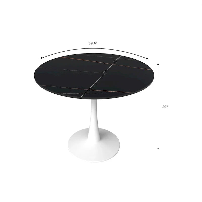 Table de salle à manger ronde 4 places LeisureMod Bristol 40 avec plateau en pierre frittée et base blanche pour cuisine et salle à manger