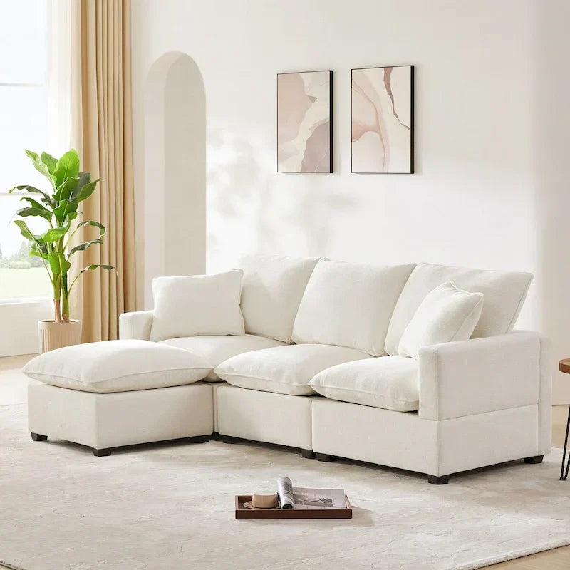 Ensemble Canapé Sectionnel Modulable Moderne Nestfair 4 Places en Chenille avec 2 Coussins Inclus
