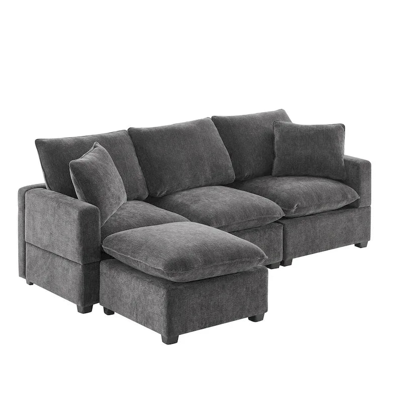 Ensemble Canapé Sectionnel Modulable Moderne Nestfair 4 Places en Chenille avec 2 Coussins Inclus