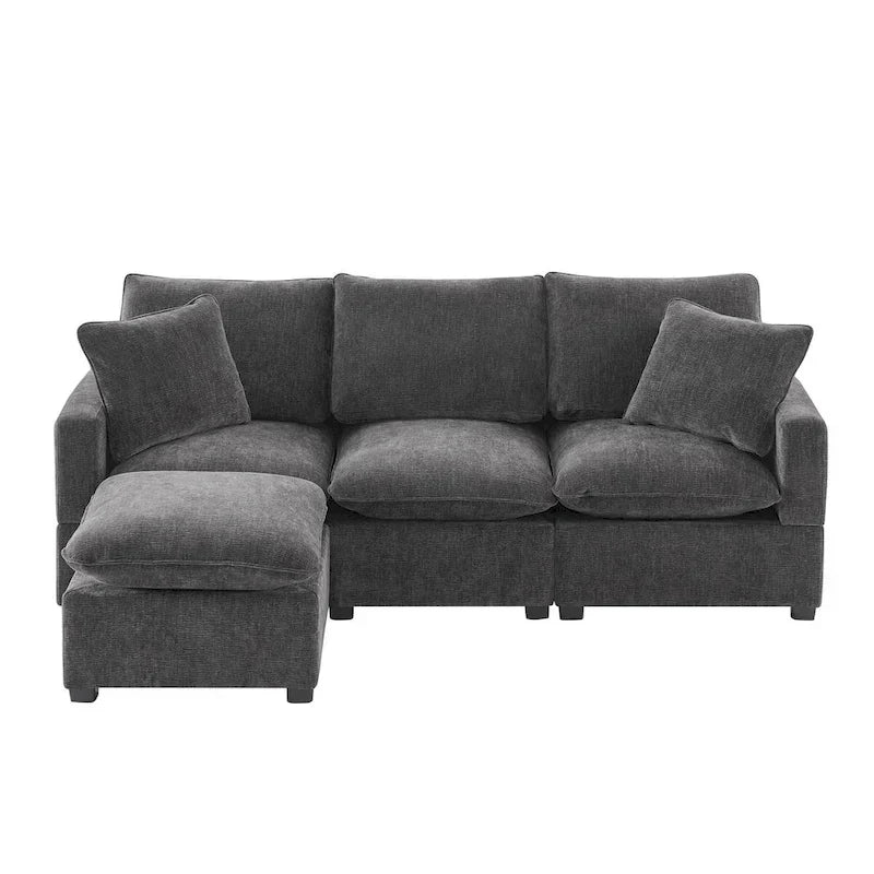 Ensemble Canapé Sectionnel Modulable Moderne Nestfair 4 Places en Chenille avec 2 Coussins Inclus