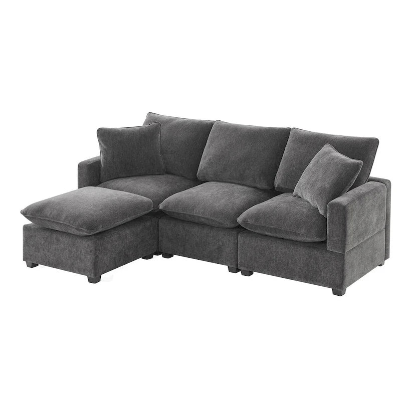 Ensemble Canapé Sectionnel Modulable Moderne Nestfair 4 Places en Chenille avec 2 Coussins Inclus