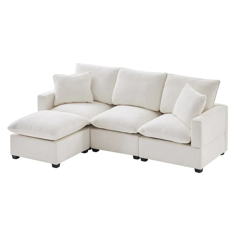 Ensemble Canapé Sectionnel Modulable Moderne Nestfair 4 Places en Chenille avec 2 Coussins Inclus