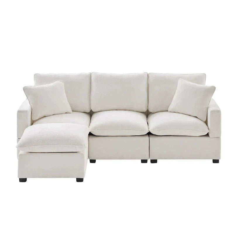 Ensemble Canapé Sectionnel Modulable Moderne Nestfair 4 Places en Chenille avec 2 Coussins Inclus