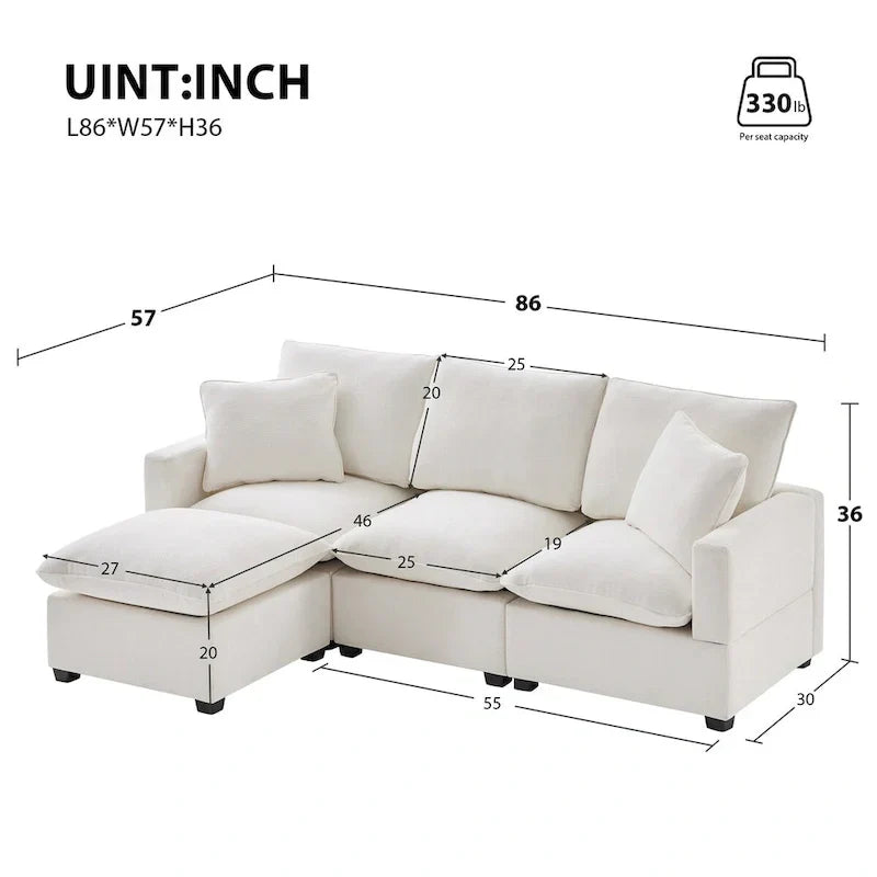 Ensemble Canapé Sectionnel Modulable Moderne Nestfair 4 Places en Chenille avec 2 Coussins Inclus