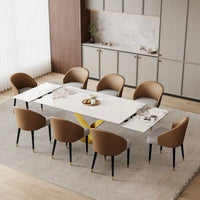 Ensemble de salle à manger 9 pièces avec table à manger rectangulaire extensible en pierre frittée de 240 cm et 8 chaises en similicuir