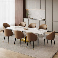 Ensemble de salle à manger 9 pièces avec table à manger rectangulaire extensible en pierre frittée de 240 cm et 8 chaises en similicuir