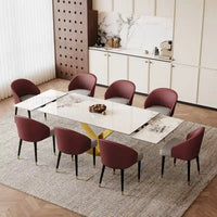 Ensemble de salle à manger 9 pièces avec table à manger rectangulaire extensible en pierre frittée de 240 cm et 8 chaises en similicuir
