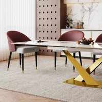 Ensemble de salle à manger 9 pièces avec table à manger rectangulaire extensible en pierre frittée de 240 cm et 8 chaises en similicuir