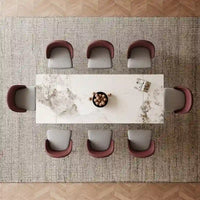 Ensemble de salle à manger 9 pièces avec table à manger rectangulaire extensible en pierre frittée de 240 cm et 8 chaises en similicuir