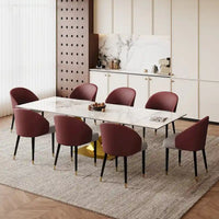 Ensemble de salle à manger 9 pièces avec table à manger rectangulaire extensible en pierre frittée de 240 cm et 8 chaises en similicuir