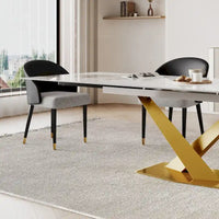 Ensemble de salle à manger 9 pièces avec table à manger rectangulaire extensible en pierre frittée de 240 cm et 8 chaises en similicuir