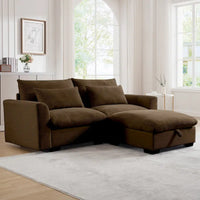 Canapé Sectionnel Confortable en Velours Côtelé avec Coussins et Accoudoirs Ronds, Canapé-Lit en Velours Côtelé Assise Profonde avec Pouf de Rangement