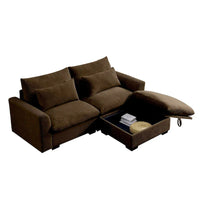 Canapé Sectionnel Confortable en Velours Côtelé avec Coussins et Accoudoirs Ronds, Canapé-Lit en Velours Côtelé Assise Profonde avec Pouf de Rangement